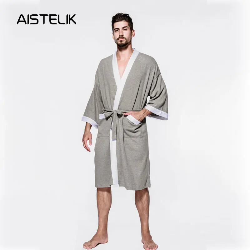 Autumn men's cotton long-sleeved extra large size bathrobe long section plus fertilizer to increase nightgown cotton