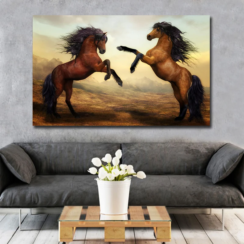 GOODECOR картина с изображением двух лошадей, пара животных, настенная живопись, печать на холсте, плакат, искусство для спальни, домашний декор, без рамки