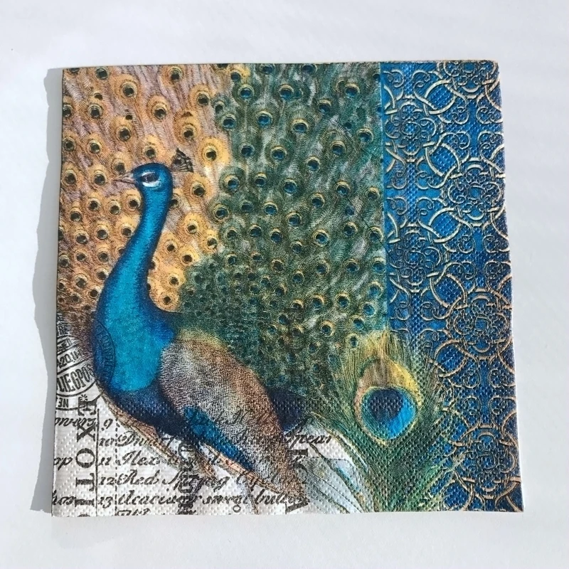 Peacock paper napkins for decoupage 20pcs 33*33cm 3 ply green napkins