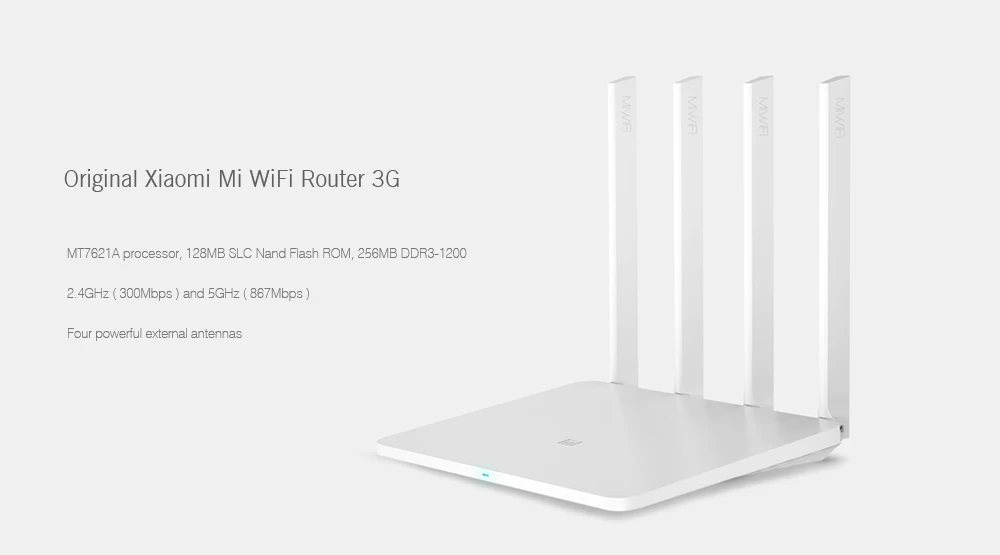 Нет USB Xiaomi mi WiFi беспроводной маршрутизатор 3G 1167 Мбит/с Wi-Fi повторитель 2,4G 5 ГГц двухдиапазонный 128 МБ 256 МБ 4 антенны mi wifi управление приложением