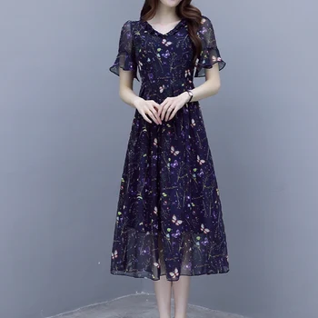 

2019 Women's Summer Dress Sexy V-Neck Short Sleeve Floral Print Dress Ladies Casual Vacation Beach Dresses