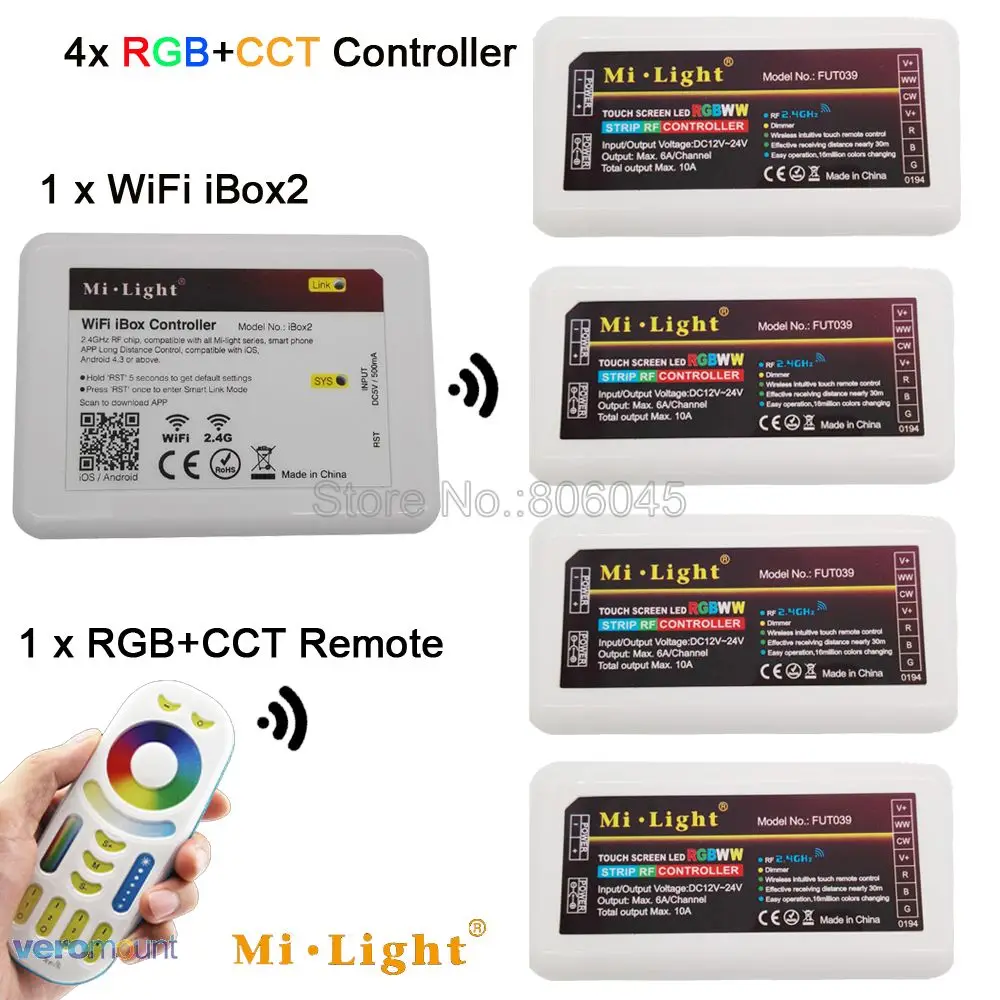 Miboxer RGB+ CCT(RGB+ холодный белый+ теплый белый) светодиодный Управление; DC12-24V Поддержка Wi-Fi Управление 2,4G RF Беспроводной 4-Зона дистанционного управления Управление