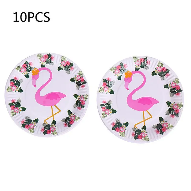 Фламинго шаблон одноразовая посуда бумажные колпачки тарелки салфетки шляпы соломинки для дня рождения Свадебная вечеринка принадлежности реквизит - Цвет: 10Pcs Plates