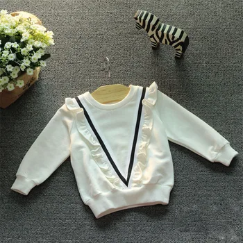 

Yorkzaler Spring Autumn V-neck Long Sleeve White Children's Shirt Casual Wooden Ear Children's Pullover Casual Kids Clothes