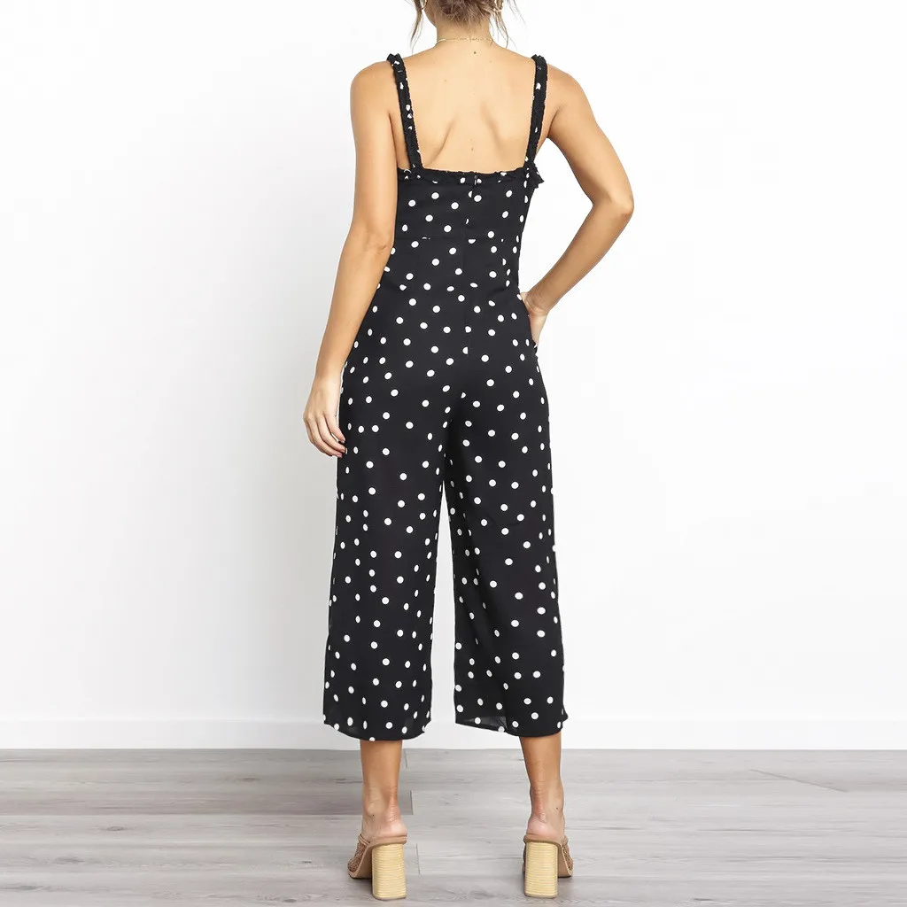 Womail боди Для женщин летние без рукавов Кнопка горошек печатных комбинезоны Повседневное Мода Высокое качество Длинные брюки 2019 A18