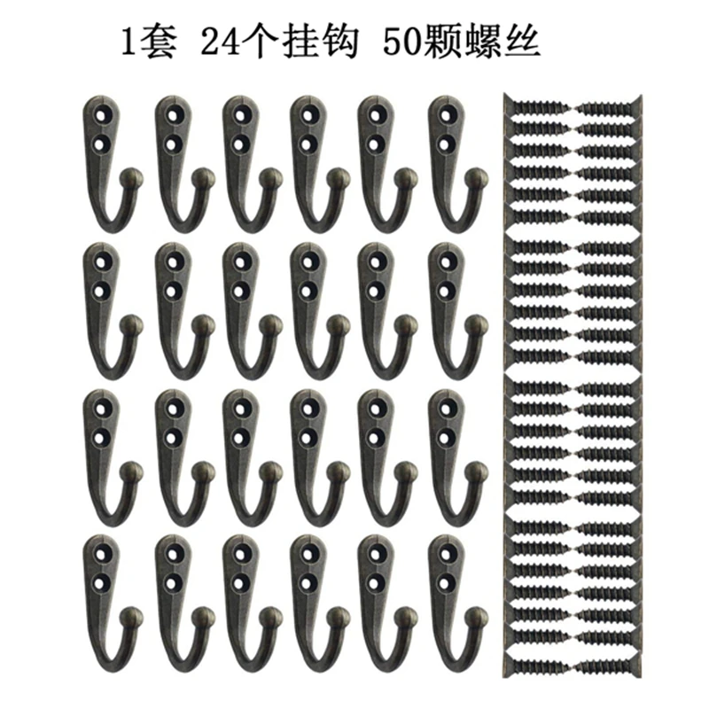 

YHYS 24 Pieces Coat Hooks Wall Mounted Robe Hook Single Coat Hanger No Scratch and 50 Pieces Screws Bronze Color