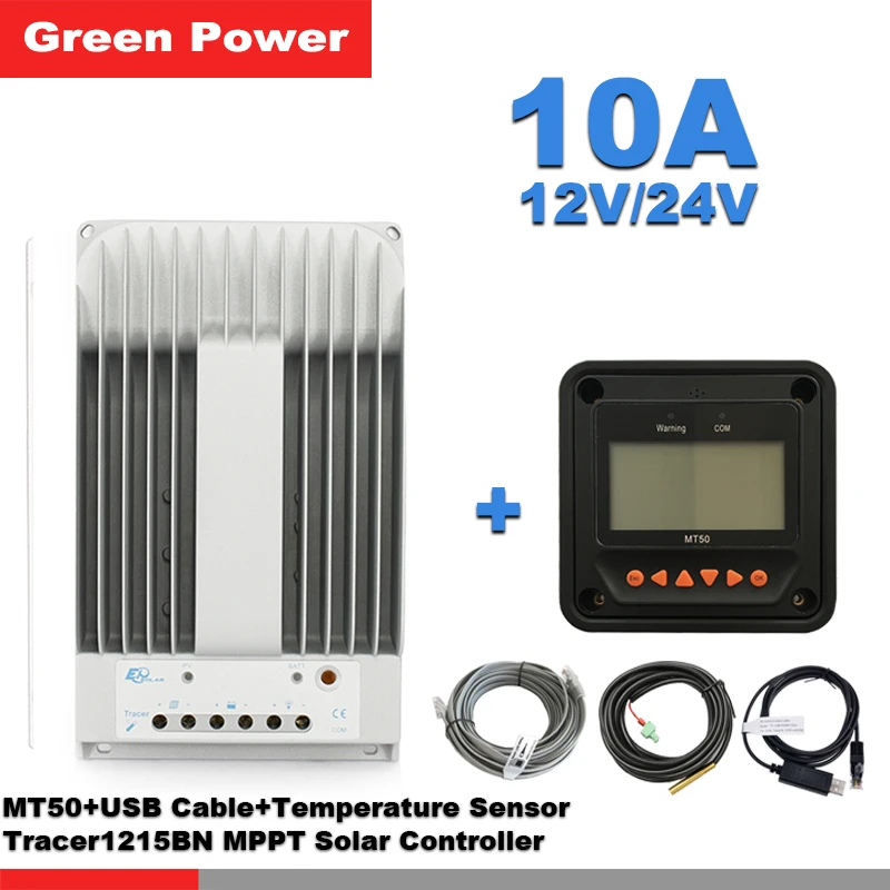 

Tracer1215BN 10A 12V/24 150V MPPT solar controller & MT50 remote meter and USB communication cable & RTS300R47K3.81AV1.1 sensor