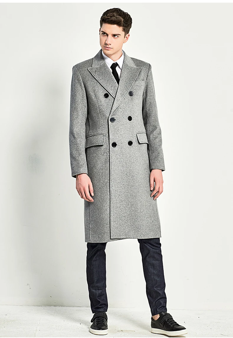 URSMART длинное пальто из верблюжьей шерсти, мужское двубортное деловое повседневное пальто, Мужское пальто в стиле милитари