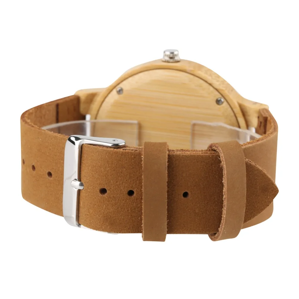 2019 Unique Wooden Fashion Watch Men Leather Band Lightweigt Handmade Men Wristwatch Quartz Movement Bamboo Wood Case Men Watch