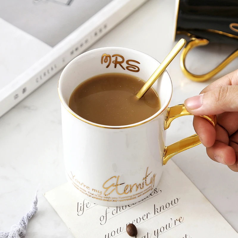 OUSSIRRO, Золотая рукоятка, натуральный мрамор, фарфоровая кофейная кружка Mr and Mrs, Подарочная коробка, чашка для чая, молока, креативный подарок на свадьбу, годовщину