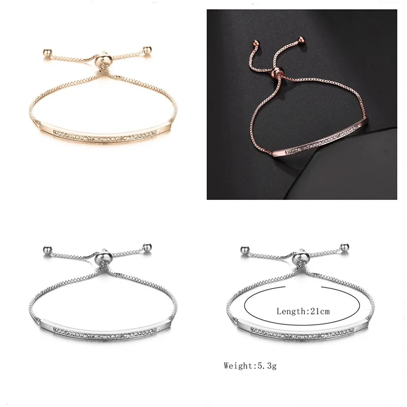 Регулируемая Женская полоса Хрустальная цепочка браслет ювелирные изделия пара влюбленных Человек Дети как корейские браслеты золотистый Серебристый с розой золото