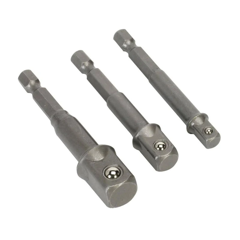 

3pc Power Extension Socket Adaptor has Hex a bit for all power drill chucks