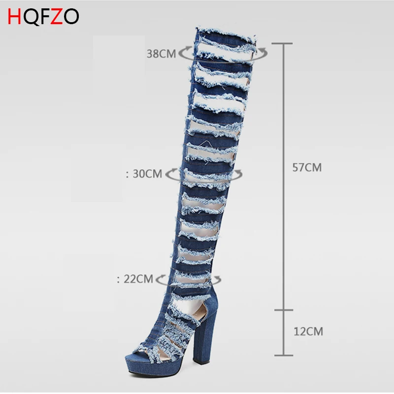 HQFZO/качественные облегающие высокие джинсы пикантные модные ботфорты обувь на высоком каблуке с открытым носком Летняя обувь; Zapatos De Mujer