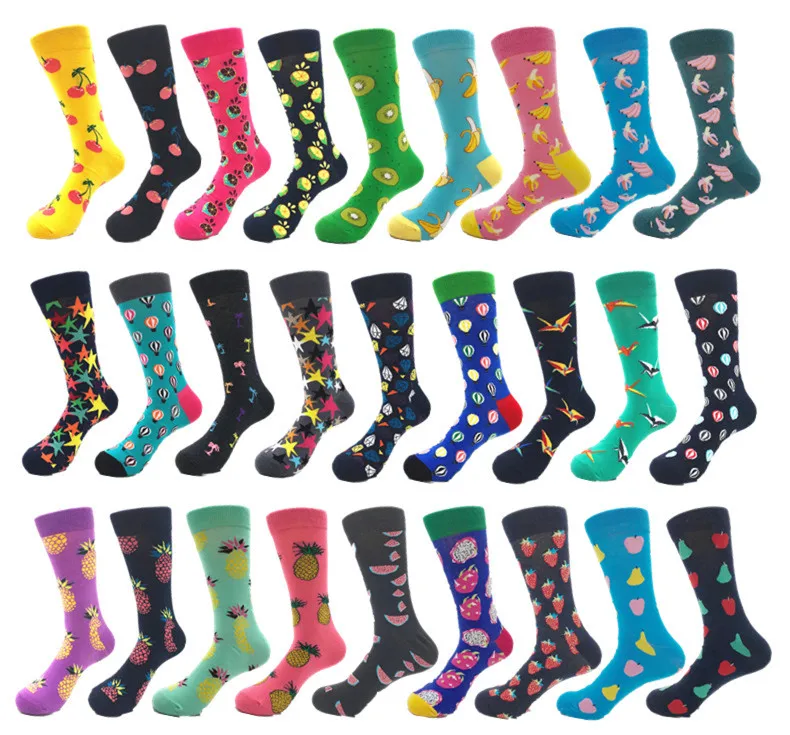 Качественные Брендовые мужские Happy Socks фрукты звезда шар бумажный кран 24 цвета смешные носки Повседневное хлопок Calcetines Largos Hombre