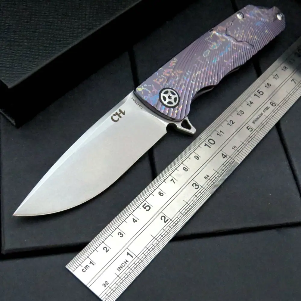 

New CH 3501 Folding Blade Knife AUS-10 Steel Blade Titanium Alloy Handle Hunting Pocket Knives EDC Hand Tools