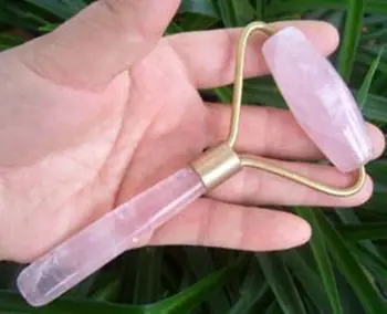 

Beautiful ROSE QUARTZ CRYSTAL Massage stick healing decoration Tibetan word Wholesale 2pcs bronze