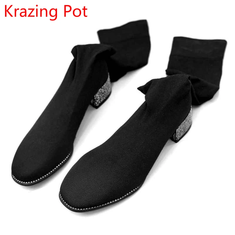 

2019 Hot Sale Big Size Stockings Autumn Spring Stretch Boots Thick Heel Round Toe Runway Elegant Women Over-the-knee Boots L1f1