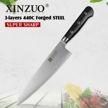 XINZUO 8 inch chef font b knife b font 3 layers 440C clad steel font b