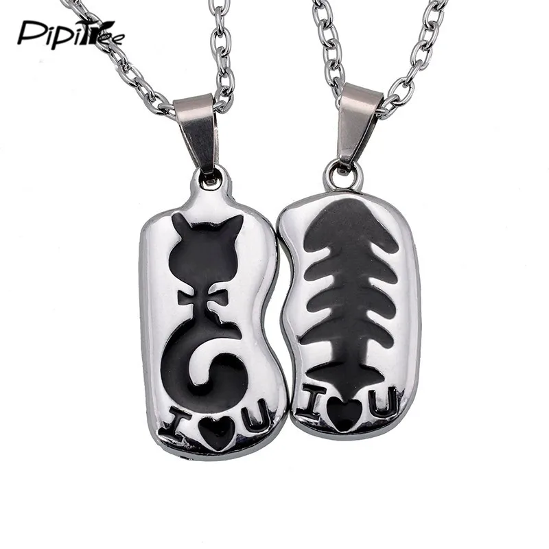 I Love You Cat & Fish Matching Couple Lovers' Pendant  