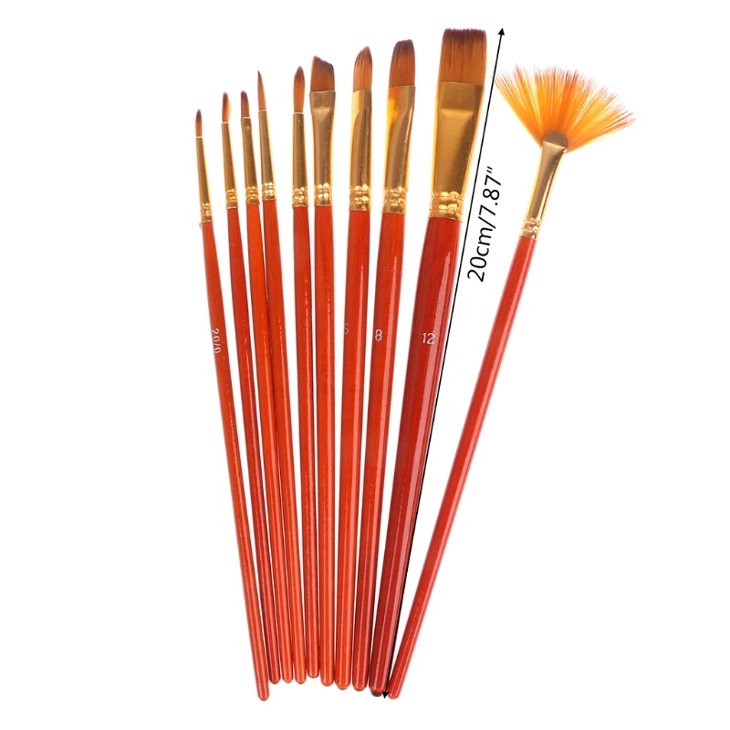 10pcs/SET Orange Red Rod Double Color Nylon Hair Brush Set Watercolor