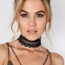 Sexy hollow out lace black choker necklace Short punk vintage necklace with chain Chic daisy flower necklace