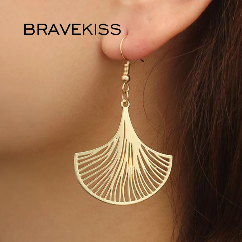 BRAVEKISS Для женщин полый завод серьги из сплава в форме листка секторе моды Длинные