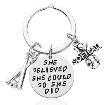 

12PC/Lot Wholesale Softball Keychain Sports Key Chain She Believed She Could Keyring Inspirational Gifts For Her Graduation