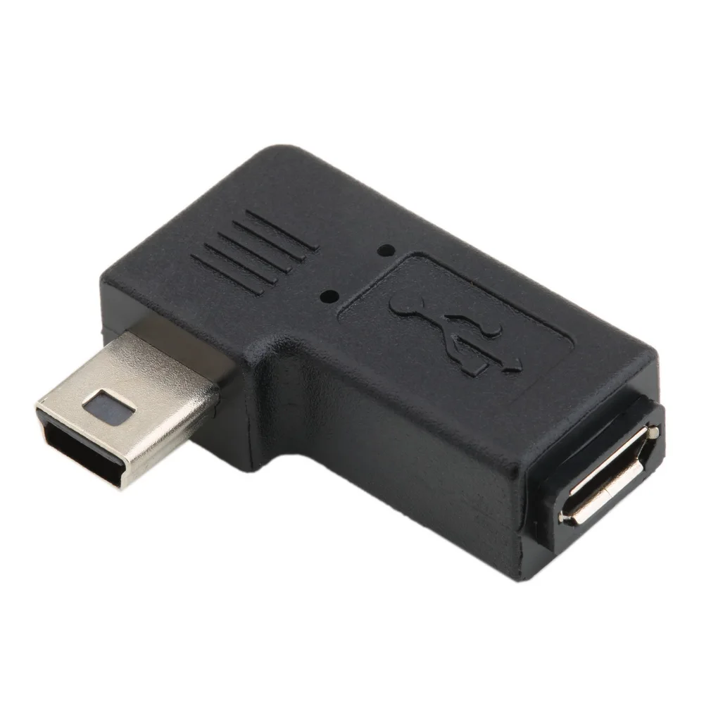 

Black Light Weight Mini 5 Pin Male to Micro USB 5 Pin Female 90 Degrees Left / Right Angle Adapter Converter Plug and Play