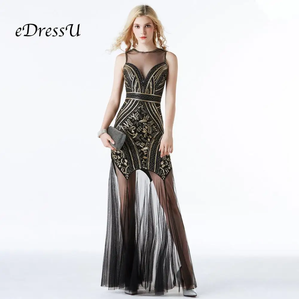Вечернее платье для вечеринки, женское длинное платье с блестками, винтажное торжественное платье, ярко-красное, Vestidos de Fiesta Robe de Soiree Abendkleid CZ-LF27 - Цвет: black gold