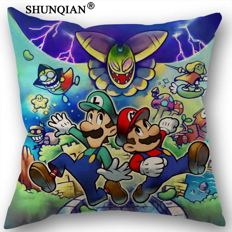 

Custom Super Mario Cotton Linen Square Pillowcase Decorative Pillow Cases Cover Zippered 45x45cm one side