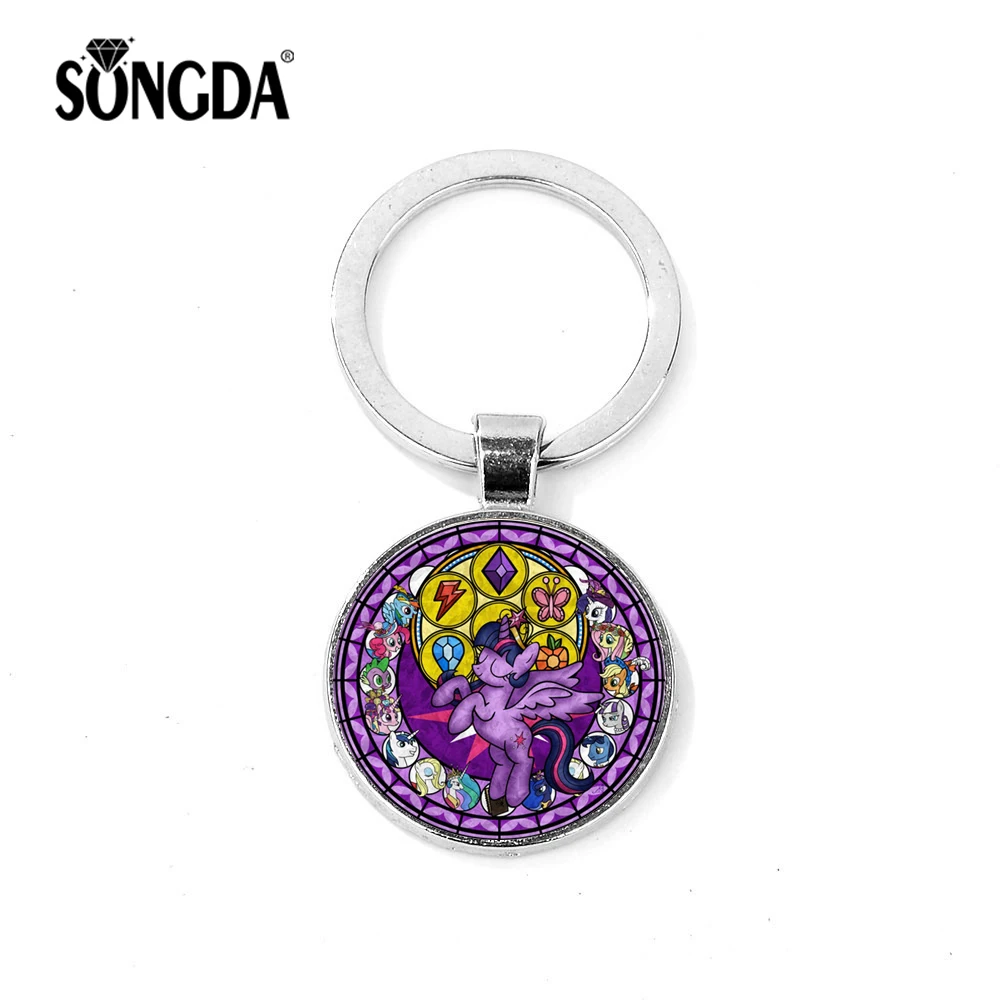 

SONGDA Super Popular Animation My Little Ponies Keychain Twilight Rainbow Dash Applejack Pinkie Pie Fluttershy Figures Key Ring