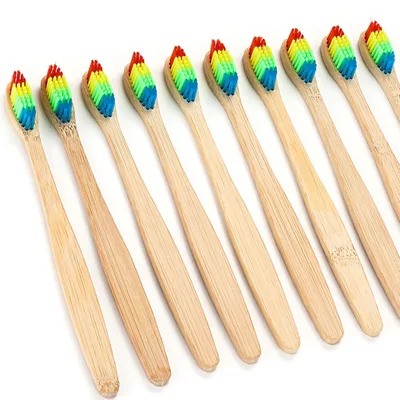 AMEIZII Colorful Natural Bamboo Handle Toothbrush Rainbow Teeth Whitening Personal Health Care Soft Eco-friendly Oral Hygiene