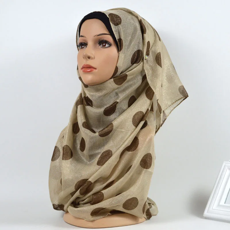 

Summer Thin Women Scarves Glitter Lurex Long Shawl Muslim Female Hijabs Headscarf Shimmer Dot Print Headscarf Voile 180x85cm