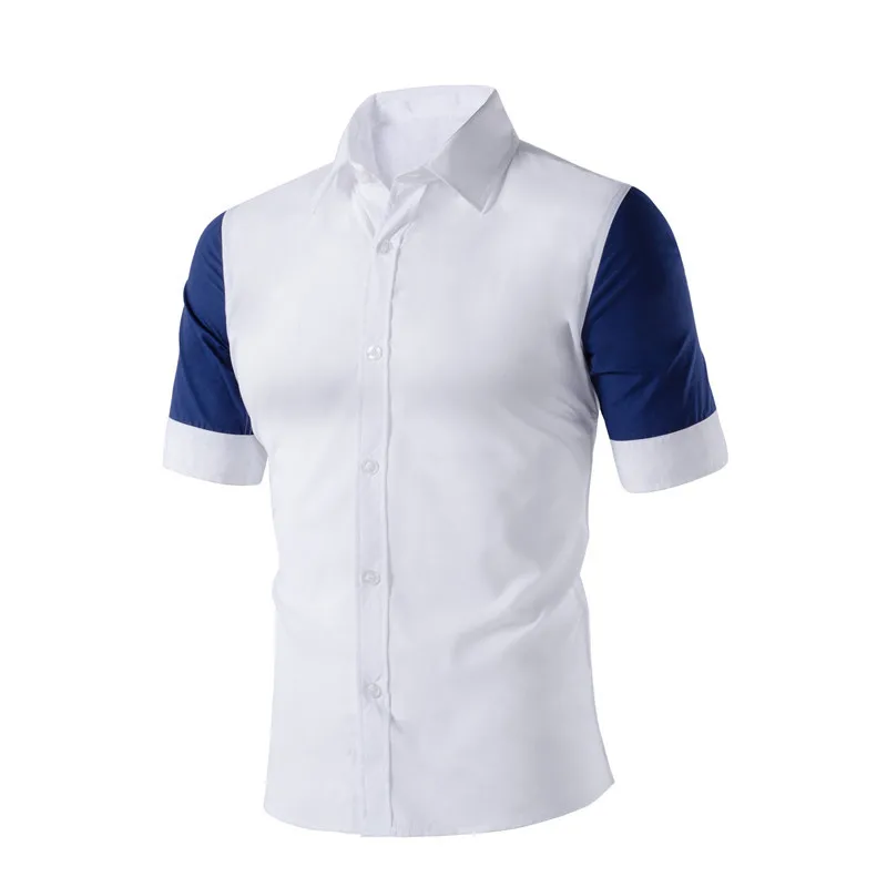 Контраст Цвет Для мужчин рубашка короткий рукав лето Повседневное Модный Новый Slim Fit высокое качество с лацканами одежда Блузка NCX-158