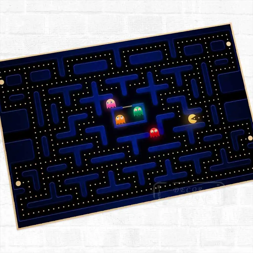 Pacman готовые винтажные видеоигры, Агитационный плакат, ретро холст, живопись, сделай сам, наклейки на стену, искусство, домашний бар, плакаты, Декор, подарок - Цвет: Золотой