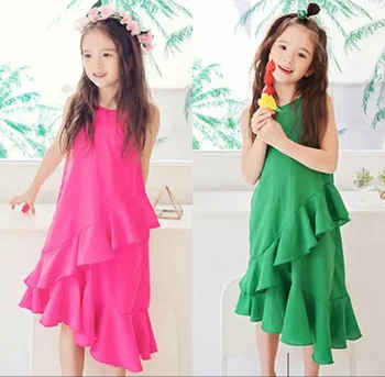 

Chiffon Ruffles Beach Girls Dress Big Kids Casual Dress Children's Clothing