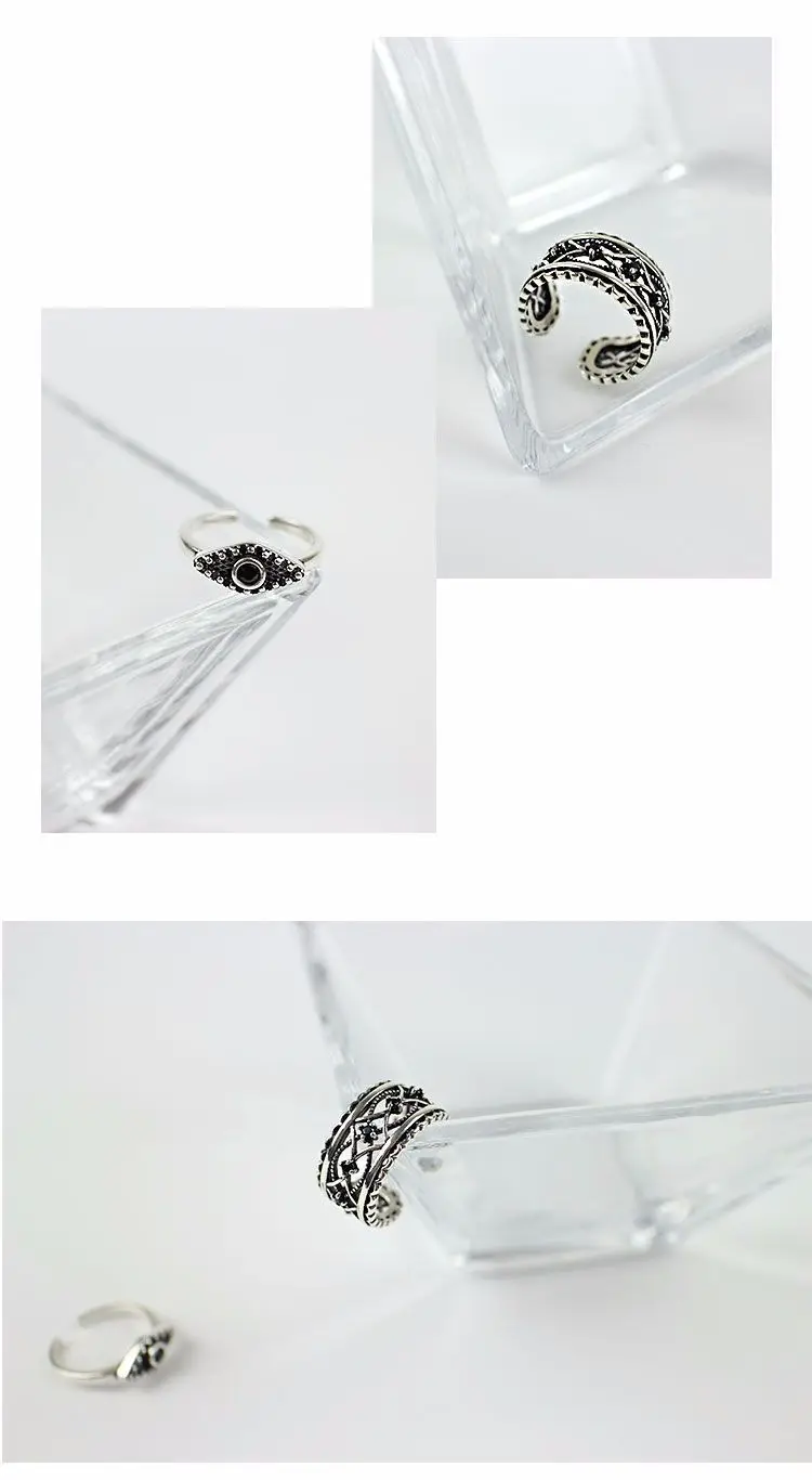 Аутентичные 925 пробы серебряные ювелирные изделия черный циркон гравировка цветок Турецкий Дурной глаз Открытые Кольца для женщин
