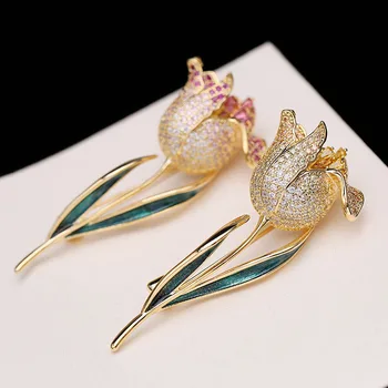 

Bilincolor Fashion Pink Rose Flower Cubic Zirconia Brooches
