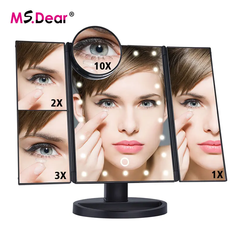 

22 LEDs Folding Lamp Luminous Makeup Mirror 1X/2X/3X/10X Magnifying Vanity Adjustable Tabletop Cosmetic Mirrors