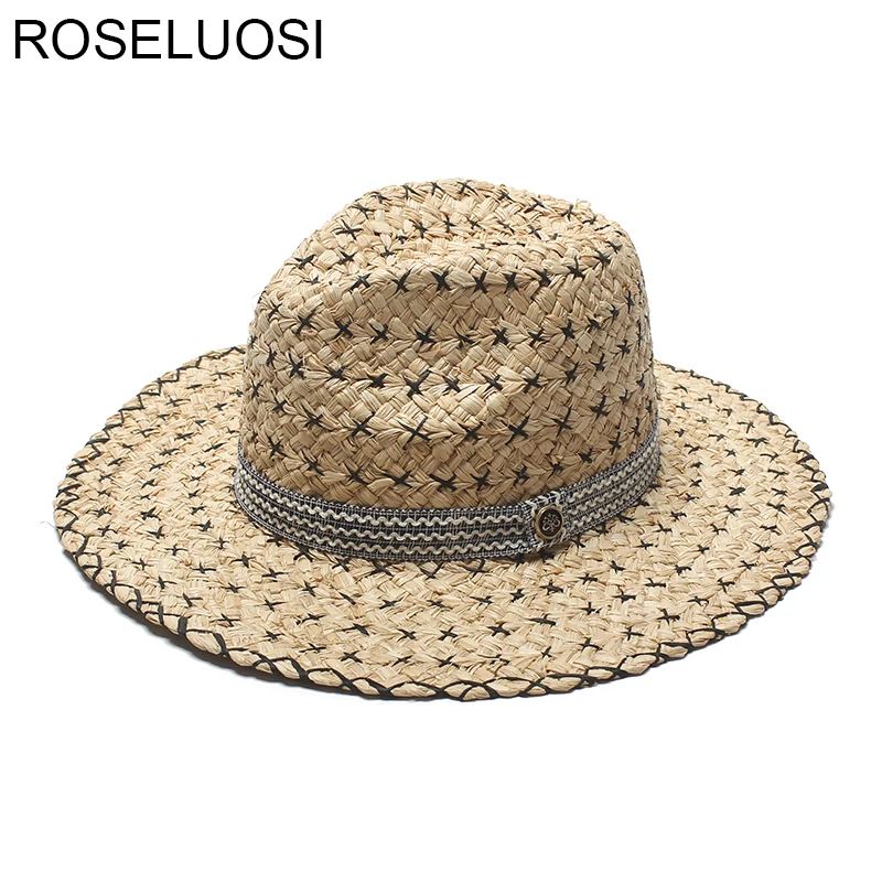 ROSELUOSI Summer Hats For Women Raffia Straw Jazz Hat For Men Casual