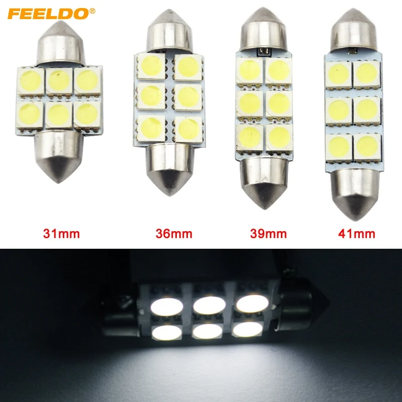 

FEELDO 30Pcs White Auto LED Bulbs 31mm 36mm 39mm 41mm 6SMD 5050 Chip Festoon Dome Map Cargo Car 6LED Light#FD-4817