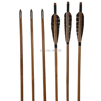 

6 pieces turkey feather Bamboo Arrows For recurve Bow with steel Arrowhead