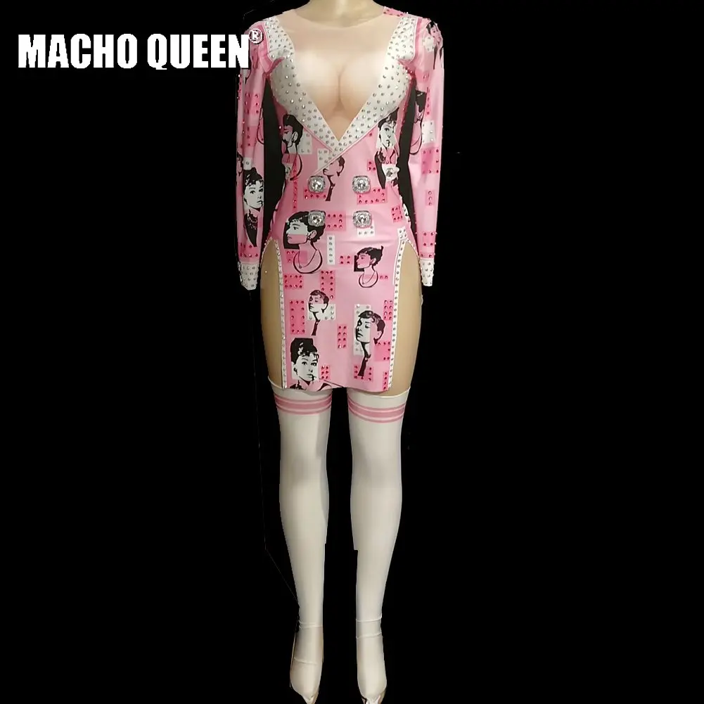 Сексуальные Драг королева костюмы сексуальные розовые Slipt платья со стразами мужской костюм Подиум сцена для певицы