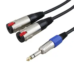 KQ7790 6,35 мм 1 до 2 аудио кабель 6,35 мм TRS штекер 2 х 6,35 мм женщин удлинитель аудио кабель Высокое качество OFC бескислородная Медь