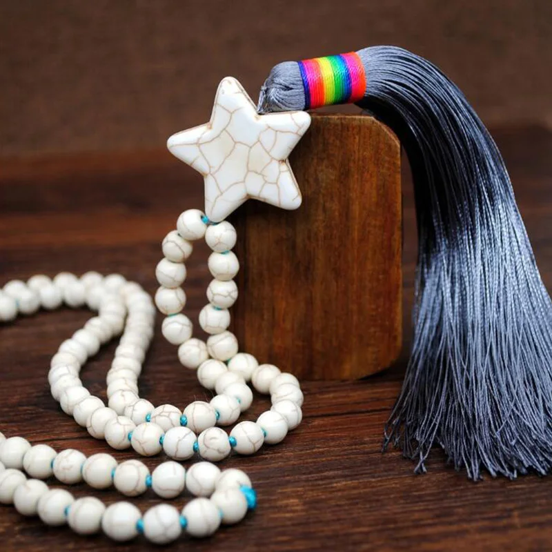 

Ethnic Star Heart Shape Boho Tassels Collar Necklace Ethnic Maxi Stone Bead Statement Long Pendant Necklace Bohemian Jewelry