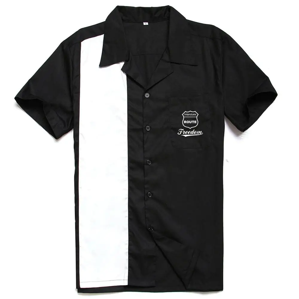 PlusSizeXXXLBlackWhiteRetroBowlingShirtCustomButtonDown