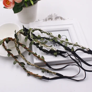 

Hot sale 1 pcs/lot Handmade Girls Hairbands DIY Small Flower Headbands With Green Leaves Beach Hair Bands For Bride Wedding Wear