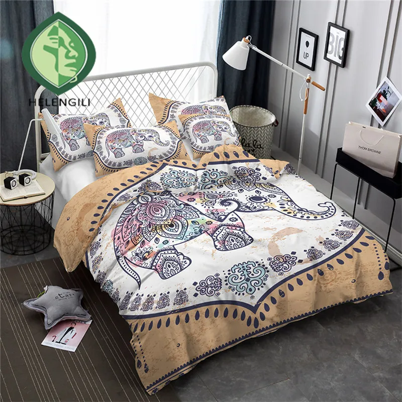 

HELENGILI 3D Bedding Set Elephant Print Duvet cover set lifelike bedclothes with pillowcase bed set home Textiles #DX-13