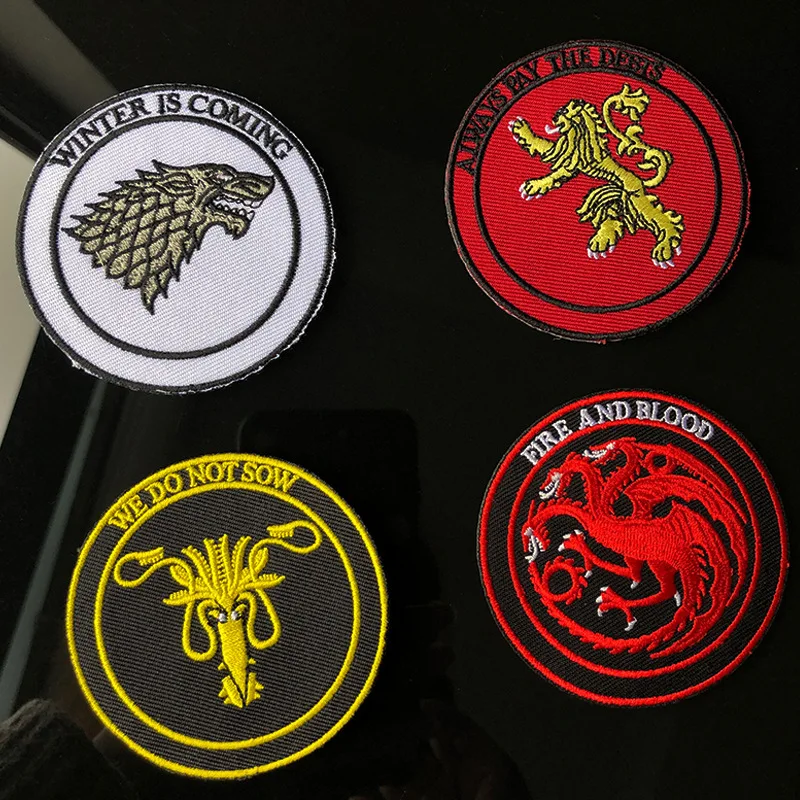 

1PCS New Game of Thrones IS COMING PATCH GAME OF THRONES HOUSE STARK TACTICAL WOLF BADGE Movie TV Series applique sew on badge