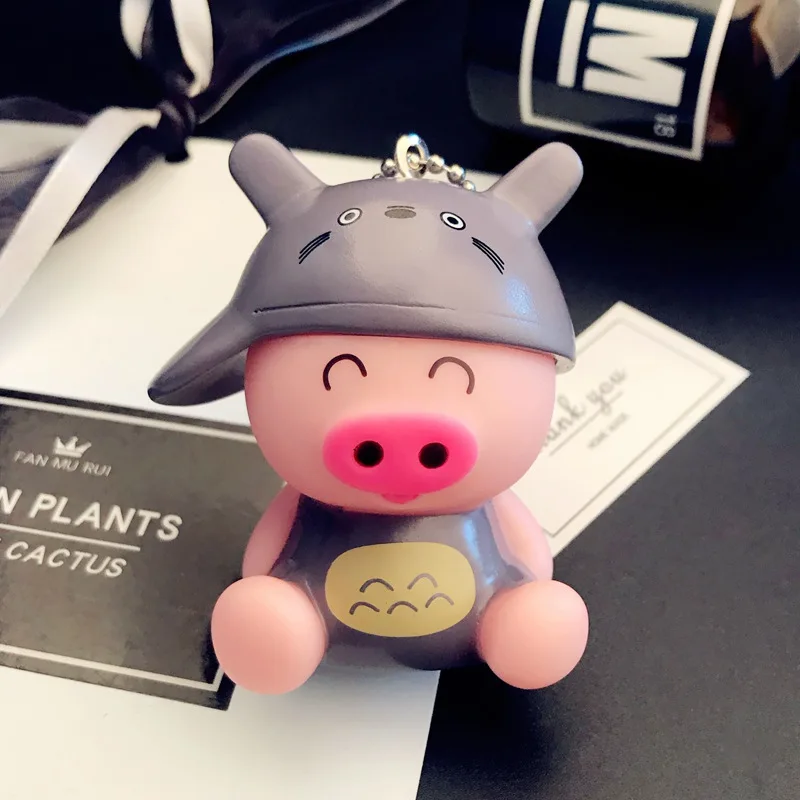 Caliente 7 colores cerdo divertido lindo Led Llaveros linterna sonido niños creativos juguetes clave de luz anillos de joyería Llaveros